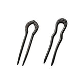 Carved Hair Forks for Buns for Women Two Prong Hair Stick for Long Hair U Shape Wood Hair Pin Handmade Hair Accessories(2pack)