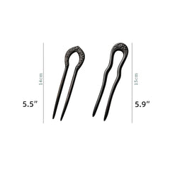 Carved Hair Forks for Buns for Women Two Prong Hair Stick for Long Hair U Shape Wood Hair Pin Handmade Hair Accessories(2pack)