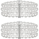 Pearl Cuff Bracelet 2pcs 1920s Imitation Pearl Bracelet Multi-Layered Elastic Bangle 3 Rows Faux Pearls Accent Off White Stretch Wrist Bracelet Vintage Pearl Bracelets For Women Bridal Wedding Jewelry