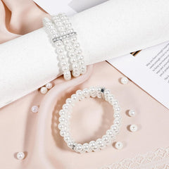 Pearl Cuff Bracelet 2pcs 1920s Imitation Pearl Bracelet Multi-Layered Elastic Bangle 3 Rows Faux Pearls Accent Off White Stretch Wrist Bracelet Vintage Pearl Bracelets For Women Bridal Wedding Jewelry