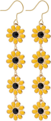 Boho Flower Dangle Earrings for Women,Chic White Yellow Drop Flower Statement Earrings Tropical Beach Jewelry