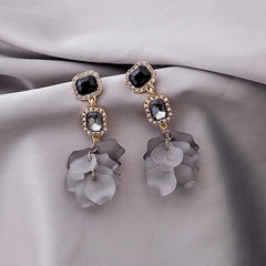 Vintage Acrylic Black Rose Petal Earrings for Women,Dangle Exaggerated Flower Earrings Statement Floral Tassel Earrings Valentine's Day Gift