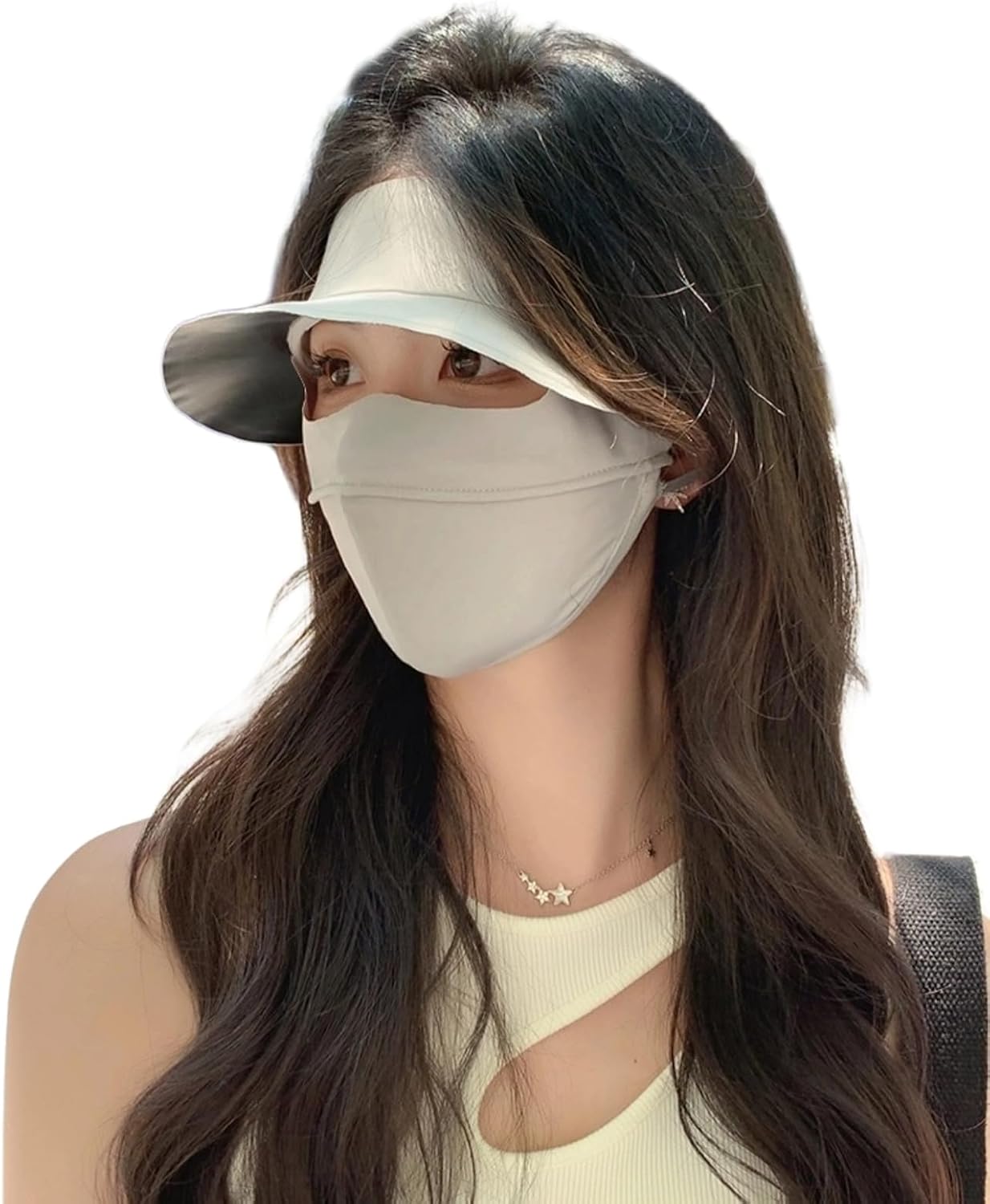 UV Face Cover UPF 50+ Women's Ice Silk Summer Breathable Full Face Sun Mask Outdoor Eye Protection Sunscreen Balaclava Hat Beige One Size