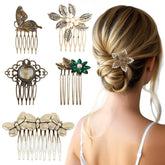 6 Pack Vintage gold Hair Side Combs for Women Decorative,Butterfly Flower Leaf Pearl Rhinestone Metal Hair Comb Tooth Clip with Teeth Grip Crystal Bridal Hair Piece Pins for Wedding Accessories