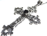 Large Gothic Cross Necklace silver-tone pendant with glass stone, on 24" steel chain…