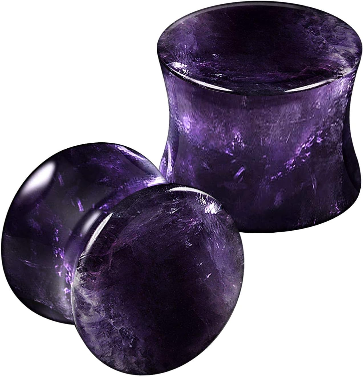 Organic Stone Amethyst Double Flared Saddle Ear Gauge Double Flare plugs Stretcher Lobe Earring Piercing Jewelry Choose Sizes 2pcs-00g (10mm)-Stone 2pcs-00g (10mm)-Stone