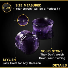 Organic Stone Amethyst Double Flared Saddle Ear Gauge Double Flare plugs Stretcher Lobe Earring Piercing Jewelry Choose Sizes 2pcs-00g (10mm)-Stone 2pcs-00g (10mm)-Stone