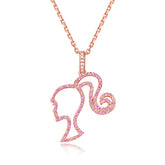 Barbie Necklace High Ponytail Girl Sterling Silver Hollowed Out Rose Red