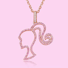 Barbie Necklace High Ponytail Girl Sterling Silver Hollowed Out Rose Red