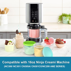 Creami Pints and Lids for Ninja,4 pack Creamy Icecream Containers Cups Jars Tubs Canisters Set,Smoothie Pot Compatible with NC299AMZ & NC300s Series Creamer Ice Cream Maker Machine