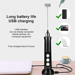 USB Rechargeable Electric Whisk with 3 Speeds, Egg Beater Milk Frother for Coffee and Cappuccino, Compatible with Most Brands, White