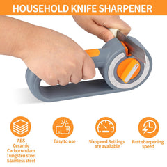 6-in-1 Rotary Knife Sharpener, Adjustable Multi-Function Sharpener for Kitchen Knives and Scissors, Gray