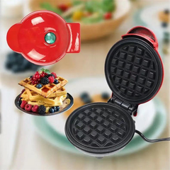 420W Mini Portable Electric Waffle Maker, ideal for home breakfast, pancake & dessert baking(Red heart)