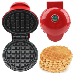 420W Mini Portable Electric Waffle Maker, ideal for home breakfast, pancake & dessert baking(Red heart)