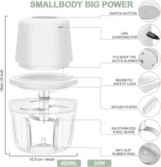 Kitchen Mixer - 400ML Large Capacity - 6 Blades Chopper - USB Rechargeable - Kitchen Must-Have for Home Use