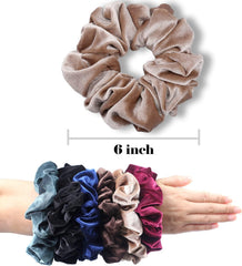 Velvet Scrunchie for Thick Hair Extra Large Soft Ponytail Holder 6 Pack