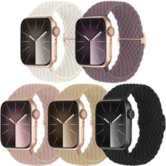 Woven Solo Loop Band Compatible with Apple Watch 38mm, 40mm, 41mm, 5-Pack Adjustable Nylon Elastic Sport Band for Men and Women