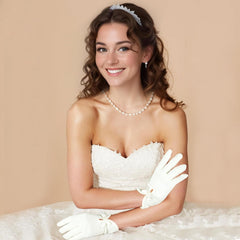 White Gloves Bow Short Satin Gloves Uniform Tuxedo Dress Wedding Bridal Glove 1920s Opera Special Occasion Fashion Accessories