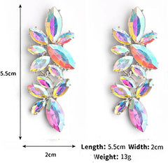 Iridescent Rhinestone Earrings for Prom, Sparkling Bridal Cluster Drop Dangle Stud Earrings, AB Crystal Pageant
