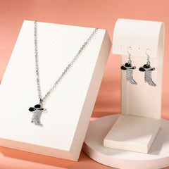 3pcs Western Cowgirl Accessories Set, Rhinestone & Enamel Cowboy Hat & Boots Dangle Earrings and Matching Necklace Country Concert Western Dress-Up Accessory for Women