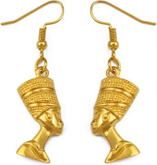 Egyptian Queen Ear Hoop Earrings - Ethnic Women Nefertiti Larger Earrings Vintage Pattern Unique Country Flag Hip Hop Piercing Drop for Ladies, Gold