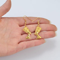Egyptian Queen Ear Hoop Earrings - Ethnic Women Nefertiti Larger Earrings Vintage Pattern Unique Country Flag Hip Hop Piercing Drop for Ladies, Gold