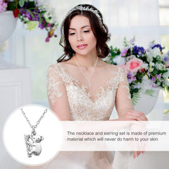 1 Set Koala Necklace Stainless Steel Charm Necklace Womens Silver Earrings Post Earrings for Women Koala Womens Earrings J Necklace for Women Australia Alloy