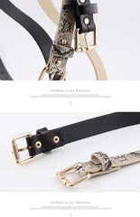 Women Fashion Snakeskin Print PU Leather Dress & Jeans Waist Belt for Girls and Ladies Gold Color Pin Buckle