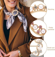 5 PCS Shirt Clips Metal Scarf Ring Clip Shirt Ties Clips for Women Dress Clips for Girls Round T-Shirt Ties Rings Round Corner Knotted Buttons with Rhinestone Pearl Adjustment Buckles for Decoration