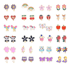 24 Pairs Girls Clip-on Earrings Children Cute Flower Metal Earring Princess Dress Up