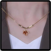 Leaf Necklace, Beaded Chain Necklace For Women Gold Plated Pendant Necklace Rhinestone Choker Necklace Simple Dainty Trendy Thanksgiving fall Necklace Jewelry Gift