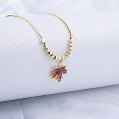 Leaf Necklace, Beaded Chain Necklace For Women Gold Plated Pendant Necklace Rhinestone Choker Necklace Simple Dainty Trendy Thanksgiving fall Necklace Jewelry Gift