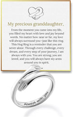 Hug Ring For Granddaughter, Silver Ring For Women With “Always With You” Adjustable And Non Tarnish Minimalist Birthday Jewelry Gift