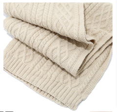 Women's Three-Piece Scarf Set - Women's Scarf - Women's Gloves - Warm Winter Hat - Solid Color - Cable Knit - Warm Hat with Fleece Lining - Knitted Hat with Pompom - Scarf - Unisex - Gloves - Beige