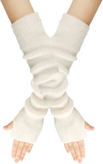 Arm Sleeves - Women's Long Fingerless - Knitted Y2K Arm Sleeves - (Vit)