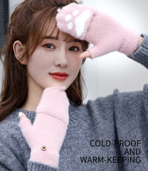 Gloves - Fingerless Gloves - Women's Fingerless Gloves - Flip-Top Gloves - Warm and Thick - Pink