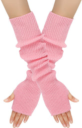 Arm Sleeves - Women's Long Fingerless Knitted Y2K Arm Sleeves - (Pink)