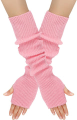Arm Sleeves - Women's Long Fingerless Knitted Y2K Arm Sleeves - (Pink)