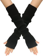 Black Wristbands - Long Knitted Wristbands - Fingerless Gloves - Long Knitted Sleeves for Women - Long Fingerless Sleeves - (Black)