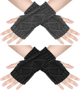 2 Wristbands - Fingerless Gloves - Knitted Women's - Wristbands - Long Knitted Wristbands - Winter Gloves - Warm - Unisex - Black + Dark Gray