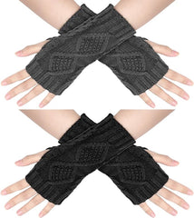 2 Wristbands - Fingerless Gloves - Knitted Women's - Wristbands - Long Knitted Wristbands - Winter Gloves - Warm - Unisex - Black + Dark Gray