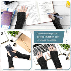 2 Wristbands - Fingerless Gloves - Knitted Women's - Wristbands - Long Knitted Wristbands - Winter Gloves - Warm - Unisex - Black + Dark Gray