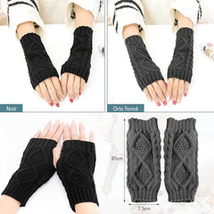 2 Wristbands - Fingerless Gloves - Knitted Women's - Wristbands - Long Knitted Wristbands - Winter Gloves - Warm - Unisex - Black + Dark Gray