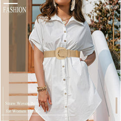 Belts - Women's stretch straw belts - Fashionable Bohemian belts - Rattan belts Raffia women's belts