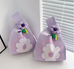 Storage bag - Knitted bag - Floral handbag - Exquisite souvenir - Snack bag - Practical and versatile - Knitted - Bucket bag - Set of 2