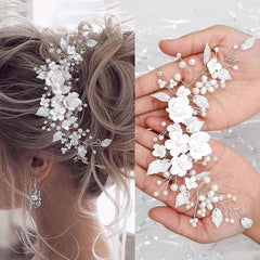 Hair Accessories - Hairpins - Hair Accessories for Women - Hair Accessories for Girls - Hair Accessories for Weddings - Silver Bridal Hair Accessories - Pearl Flower Tendril Bridal Hair Accessories - Crystal Bridal Hair Accessories - Suitable for Women