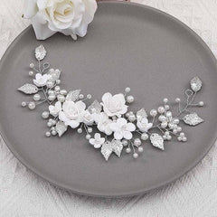 Hair Accessories - Hairpins - Hair Accessories for Women - Hair Accessories for Girls - Hair Accessories for Weddings - Silver Bridal Hair Accessories - Pearl Flower Tendril Bridal Hair Accessories - Crystal Bridal Hair Accessories - Suitable for Women