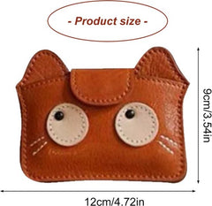 Women's wallet - Solid color - Cat design - A gift for young women and ladies (Black)
