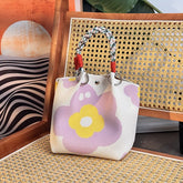 Handbags - Vintage Knitted Shoulder Bags - Casual Knitted Bags - Floral Design - Woven Handle Shopper for Daily Outings & Shopping(Purple)