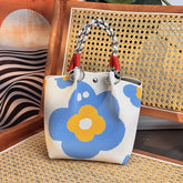 Handbags - Vintage Knitted Shoulder Bags - Casual Knitted Bags - Floral Design - Woven Handle Shopper for Daily Outings & Shopping(Blue)